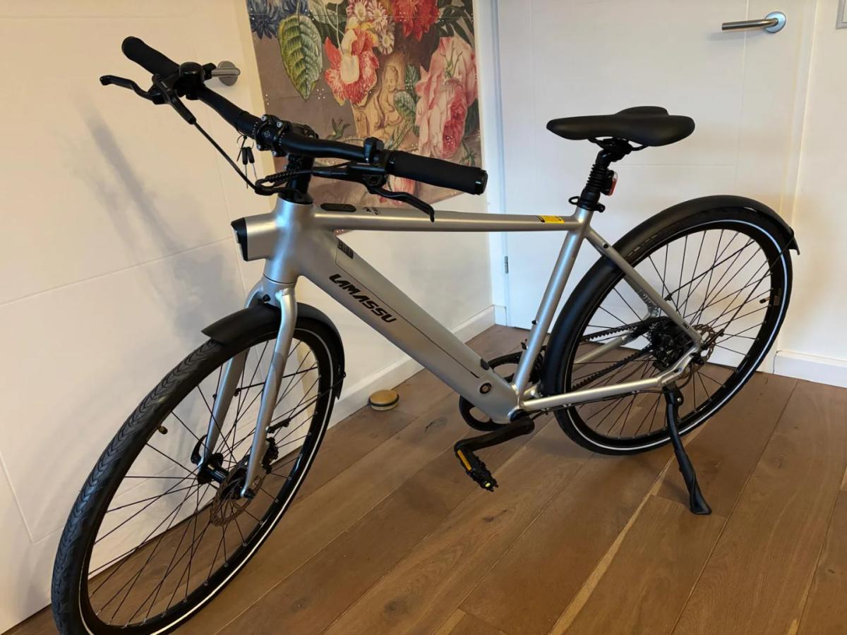 E-bike urban Lamassu heren met riemaandrijving (zilver)